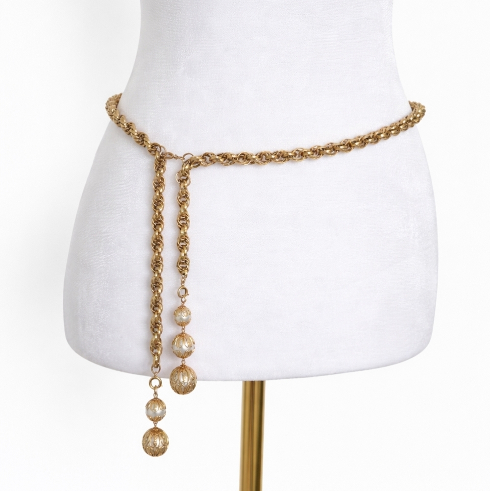 Vintage PARK LANE Lariat Rope Chain Tassel Faux Pearl Statement Necklace Gold - Picture 8 of 9